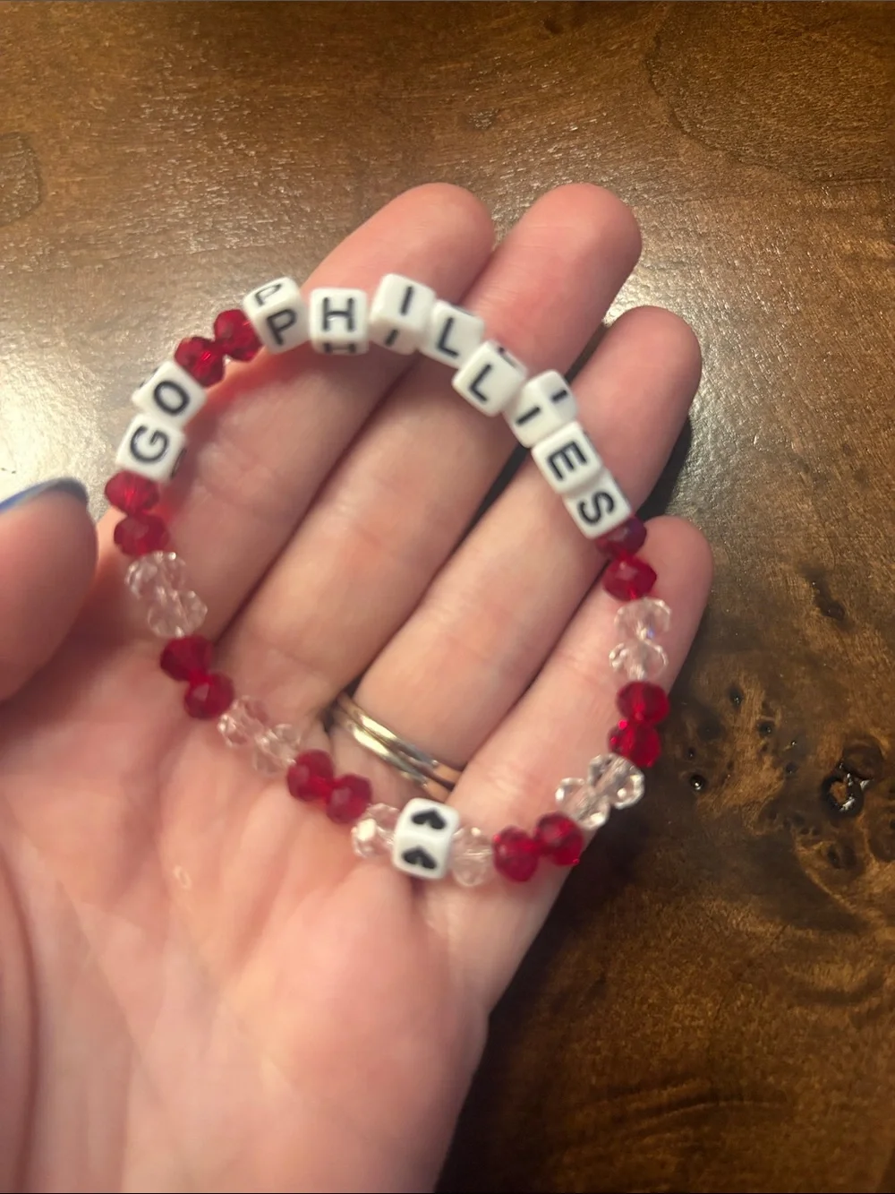 Personalized Red & Clear Beaded Bracelet- 